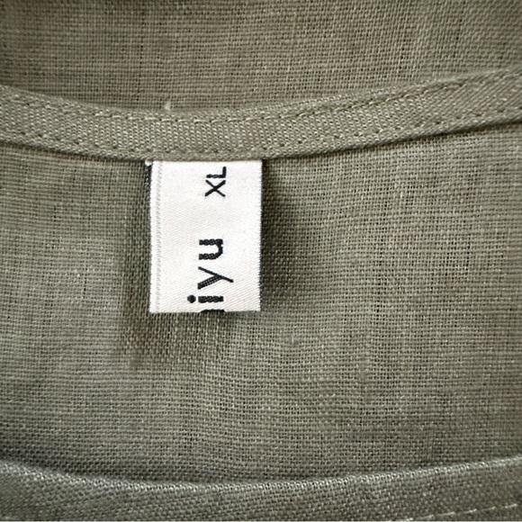 Amazhiyu Womens XL 100% Linen Forest Green Top Kimono 3/4 Sleeve Coastal Chic - Picture 10 of 13